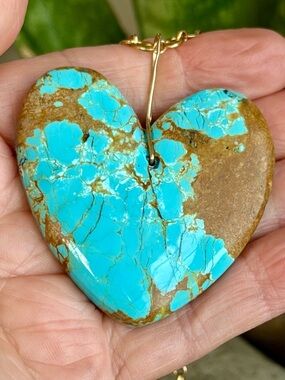14 karat gold and turquoise heart pendant